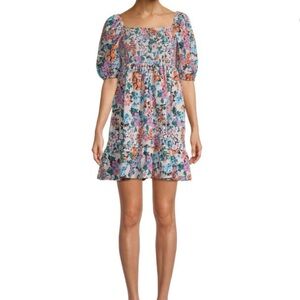 BCBGeneration Floral Puff Sleeve Smocked Babydoll Dress